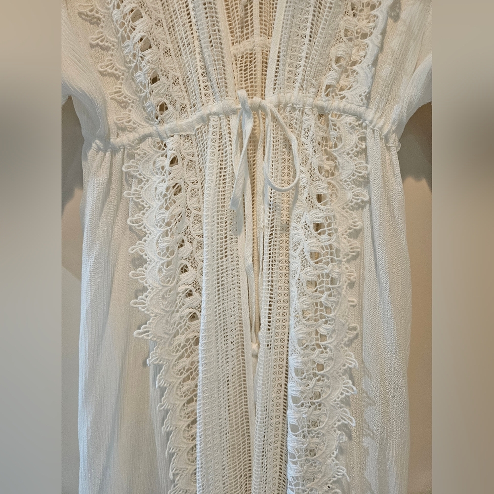 American Rag Maxi Kimono LS Tie Front Intricate Lace Sheer Egret White Small NWT - Picture 13 of 14